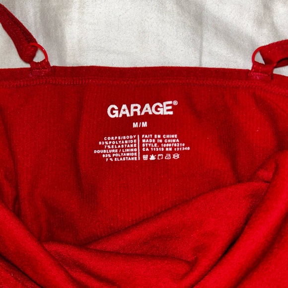 Red Seamless Garage Plunge Tank Top Bodysuit With Snap Closure - Picture 4 of 4